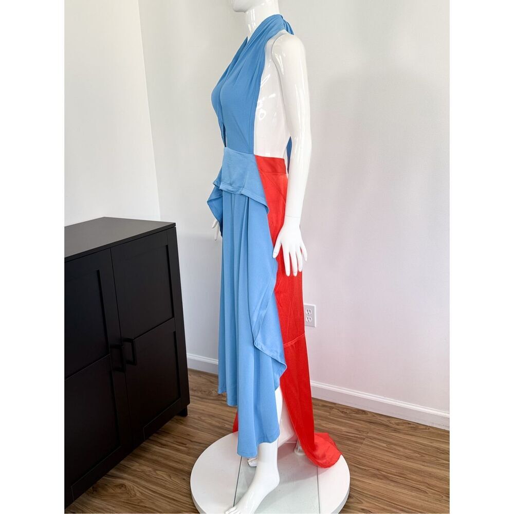 Victoria Beckham Womens Colorblock Circle Draped Dress Blue & Orange Size 4 - Picture 10 of 13